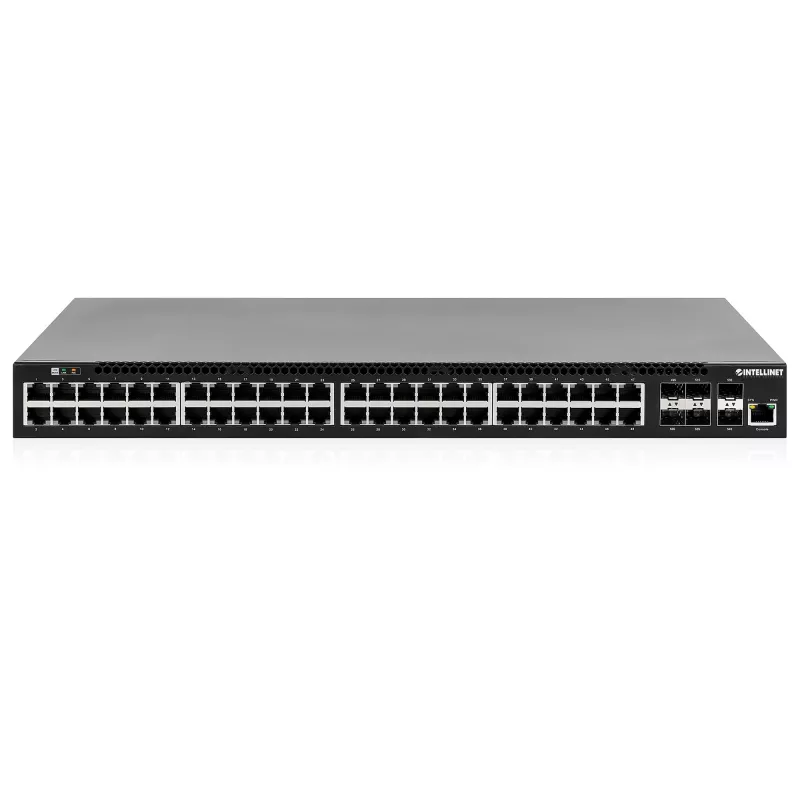 Intellinet 54 prievadų L3 pilnai valdomas PoE+ jungiklis su 48 Gigabit Ethernet prievadais ir 6 SFP+ uplinkais