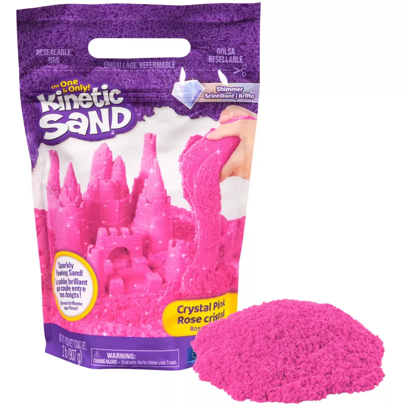 Kinetic Sand Shimmer Crystal Pink 2 svarai – blizgantis formuojamas smėlis vaikams nuo 3 metų