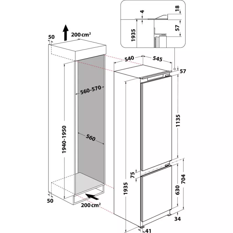 Whirlpool WHC20D023B1 SF įmontuojamas šaldytuvas 300 L baltas
