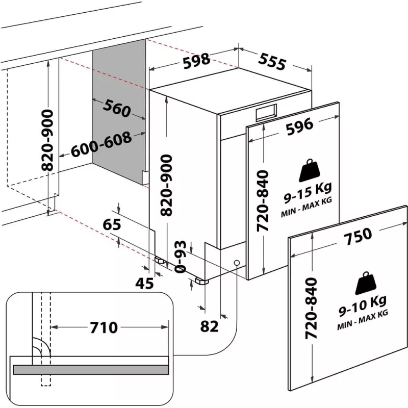 Whirlpool WH8IC15B4M6LHC0 visiškai įmontuojama indaplovė, 15 stalviečių