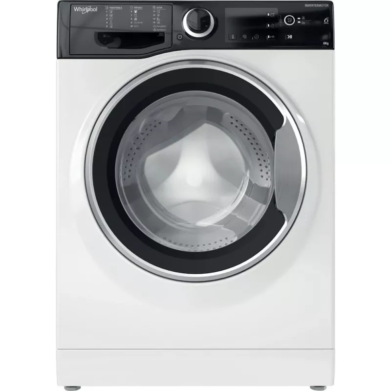 Whirlpool WRBSB 6249 S EU skalbyklė, priekinis pakrovimas, 6 kg, 1151 aps/min, juoda, balta