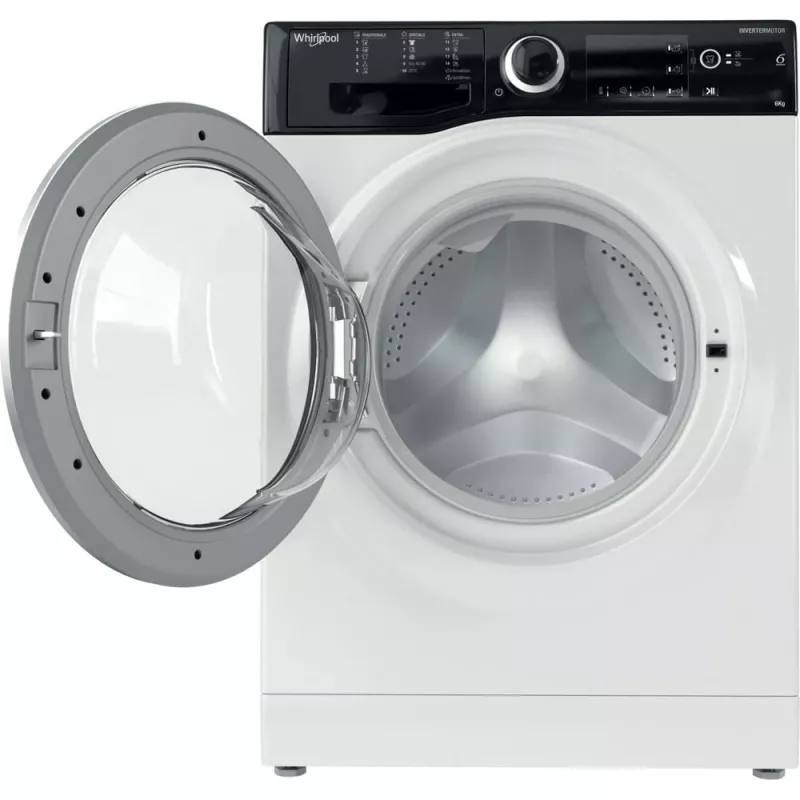 Whirlpool WRBSB 6249 S EU skalbyklė, priekinis pakrovimas, 6 kg, 1151 aps/min, juoda, balta