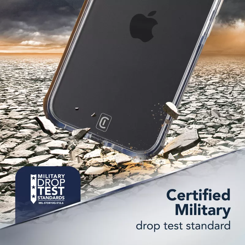Cellularline Clear Protect – kietas dėklas iPhone 16e/17e su guminiais kraštais