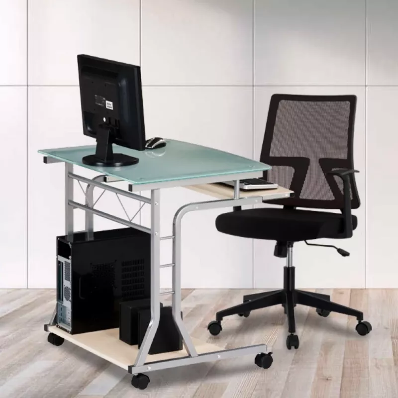 Stalas kompiuteriui Techly ICA-TB 3791A kompaktiškas metalas ir stiklas su ratukais
