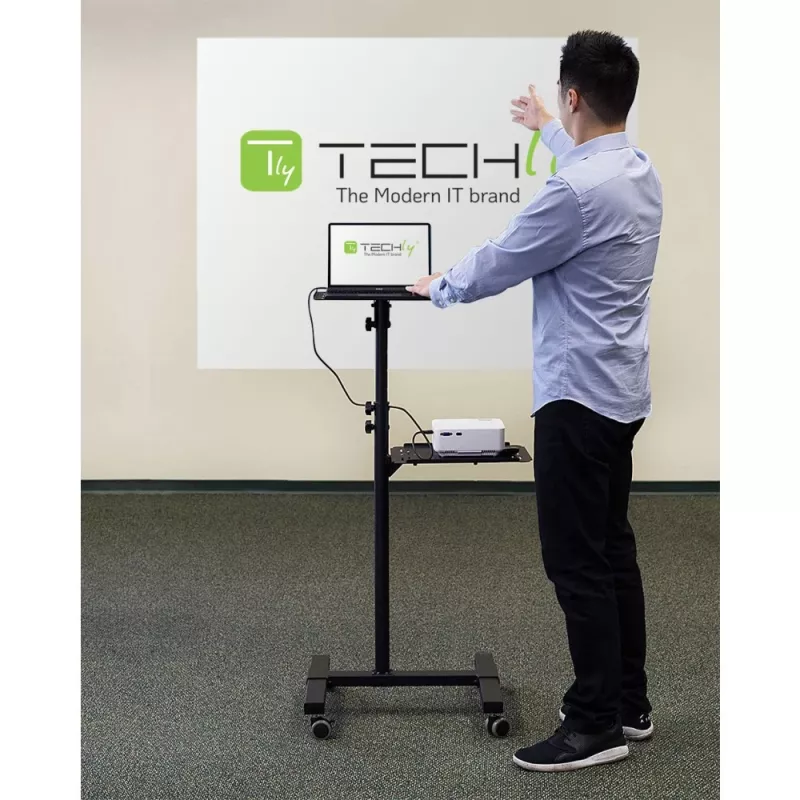 Techly ICA-TB TPM-10 reguliuojamo aukščio projektoriaus ir nešiojamojo kompiuterio vežimėlis su lentyna, juodas