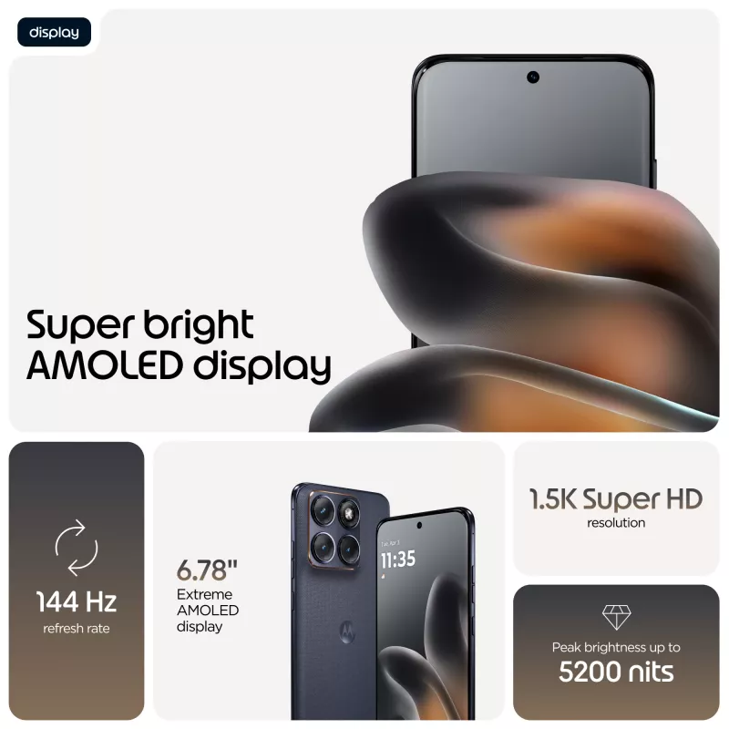 Išmanusis telefonas Motorola edge 70 fusion – 6,78 colio AMOLED, Snapdragon 7s Gen 3, 8 GB RAM, 256 GB, 5200 mAh, Dual SIM, Android 16 (Juodas)