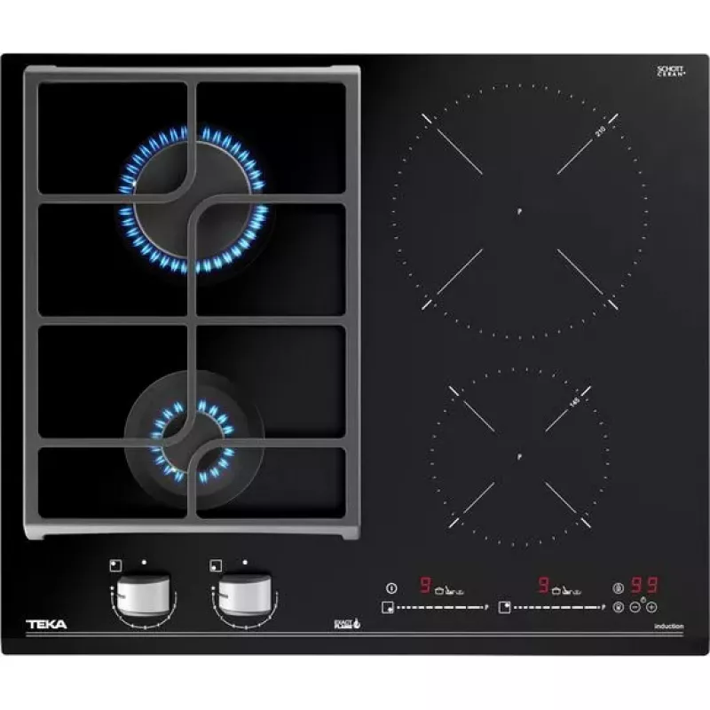 Įmontuojama kombinuota kaitlentė TEKA IND-GAZ PLATE JZC 64322 ABC BK (E4), 4 zonos, 60 cm, juoda, indukcinė + dujinė