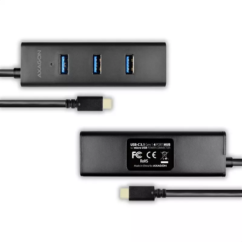 Axagon HUE-S2C USB 3.2 Gen 1 Type-A 4 prievadų sąsajų centras, 5000 Mbit/s, juodas