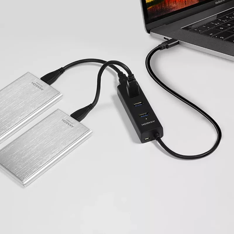 Axagon HUE-S2C USB 3.2 Gen 1 Type-A 4 prievadų sąsajų centras, 5000 Mbit/s, juodas