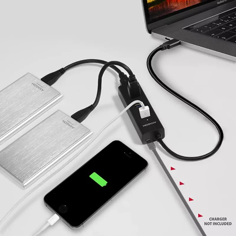 Axagon HUE-S2C USB 3.2 Gen 1 Type-A 4 prievadų sąsajų centras, 5000 Mbit/s, juodas