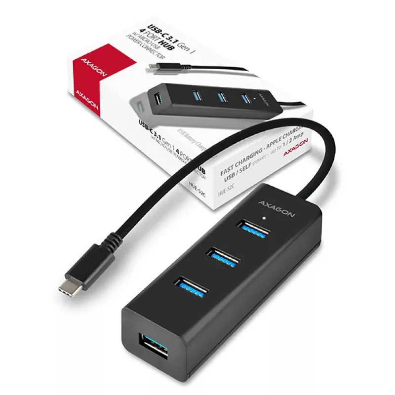 Axagon HUE-S2C USB 3.2 Gen 1 Type-A 4 prievadų sąsajų centras, 5000 Mbit/s, juodas