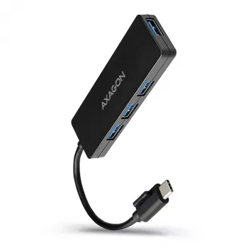 Axagon SuperSpeed USB-C SLIM hub, USB 3.2 Gen 1 (3.1 Gen 1) Type-C, 4x USB 3.2 Gen 1 Type-A, 5000 Mbit/s, juodas, plastikas, 0,14 m