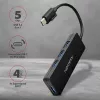 Axagon SuperSpeed USB-C SLIM hub, USB 3.2 Gen 1 (3.1 Gen 1) Type-C, 4x USB 3.2 Gen 1 Type-A, 5000 Mbit/s, juodas, plastikas, 0,14 m