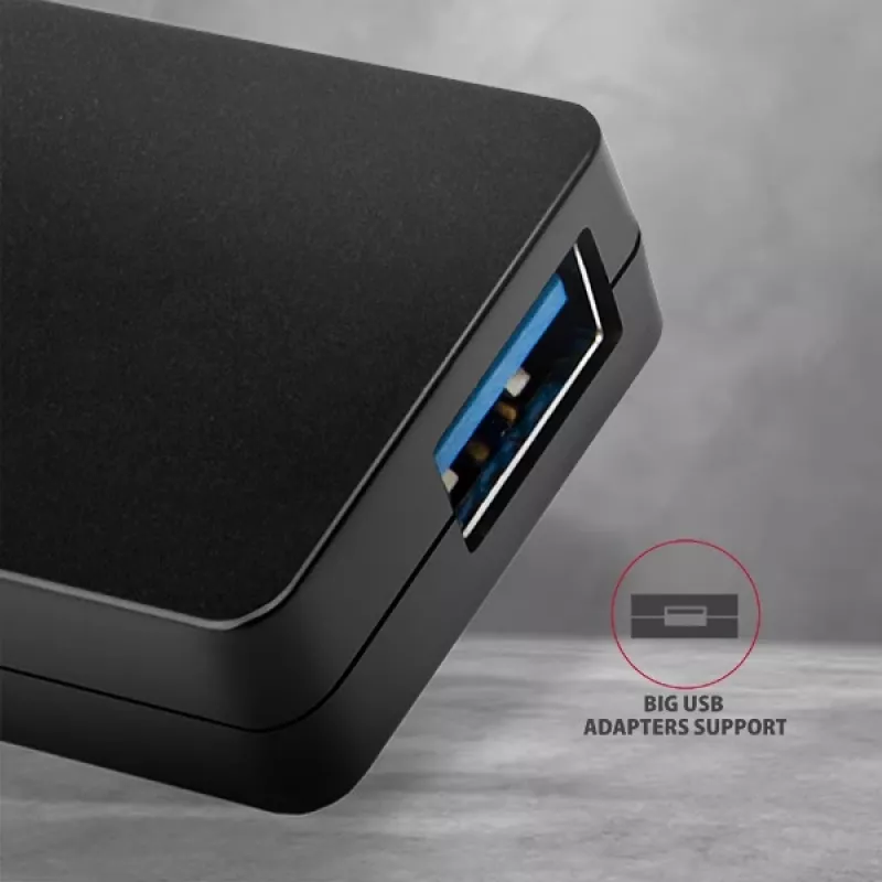 Axagon SuperSpeed USB-C SLIM hub, USB 3.2 Gen 1 (3.1 Gen 1) Type-C, 4x USB 3.2 Gen 1 Type-A, 5000 Mbit/s, juodas, plastikas, 0,14 m