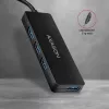 Axagon SuperSpeed USB-C SLIM hub, USB 3.2 Gen 1 (3.1 Gen 1) Type-C, 4x USB 3.2 Gen 1 Type-A, 5000 Mbit/s, juodas, plastikas, 0,14 m