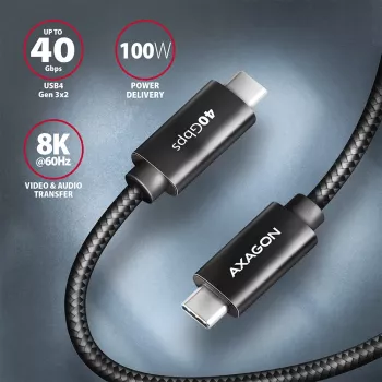 USB laidas Axagon BUCM432-CM10AB USB4 Gen 3x2 1 m USB-C juodas