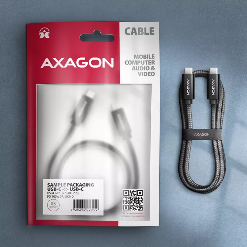 USB laidas Axagon BUCM432-CM10AB USB4 Gen 3x2 1 m USB-C juodas