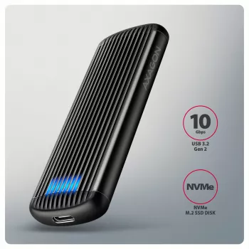 AXAGON EEM2-SC išorinis USB-C 10Gbps besraigtis metalinis M.2 NVMe SSD korpusas, vieno lizdo, pilkas