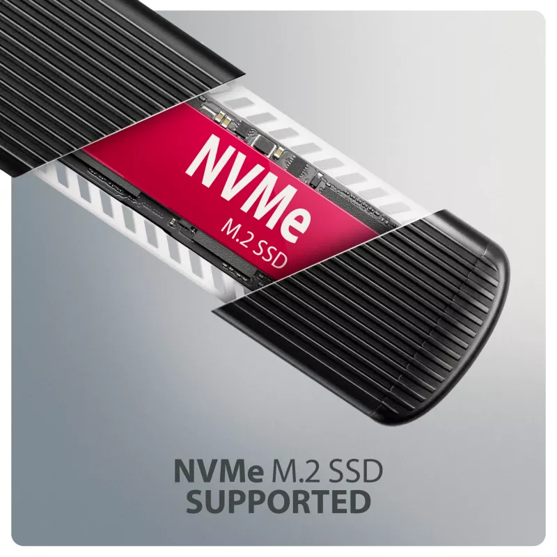 AXAGON EEM2-SC išorinis USB-C 10Gbps besraigtis metalinis M.2 NVMe SSD korpusas, vieno lizdo, pilkas