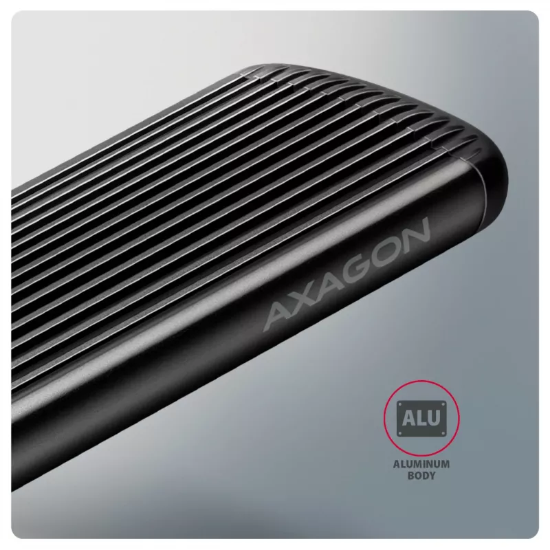 AXAGON EEM2-SC išorinis USB-C 10Gbps besraigtis metalinis M.2 NVMe SSD korpusas, vieno lizdo, pilkas