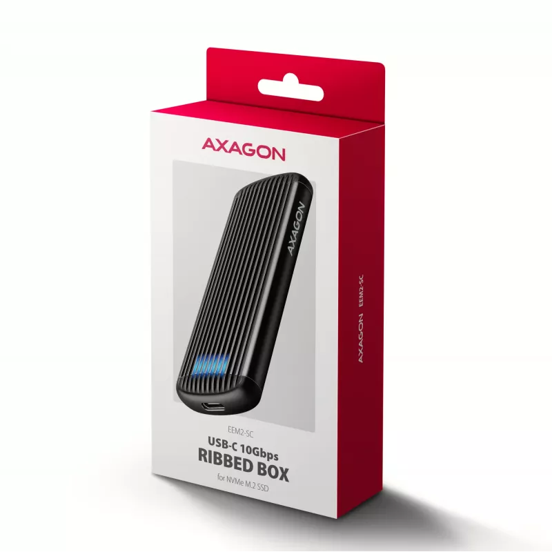 AXAGON EEM2-SC išorinis USB-C 10Gbps besraigtis metalinis M.2 NVMe SSD korpusas, vieno lizdo, pilkas