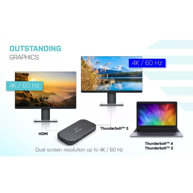 i-tec Thunderbolt 3/USB-C dviguba 4K doko stotelė + USB-C į DisplayPort laidas (1,5 m) + 60W įkrovimas