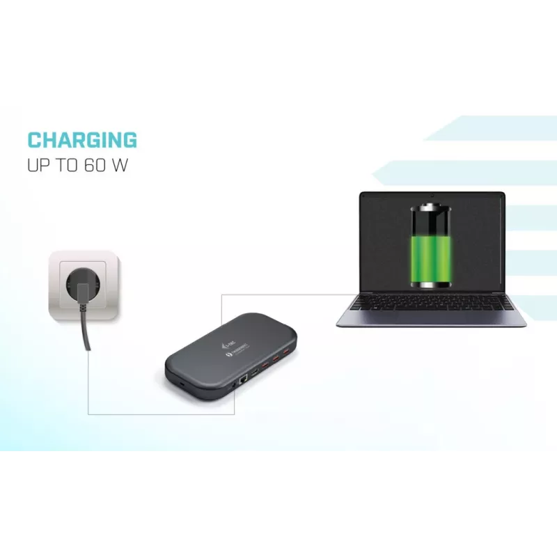 i-tec Thunderbolt 3/USB-C dviguba 4K doko stotelė + USB-C į DisplayPort laidas (1,5 m) + 60W įkrovimas