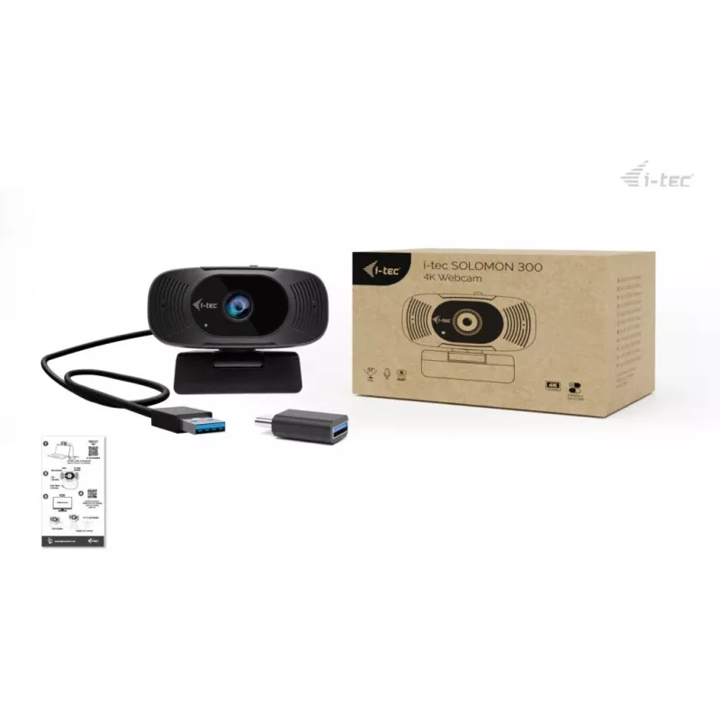Internetinė kamera i-tec SOLOMON 300 4K, USB, 3840×2160, 8,29 MP, spaustuvinis laikiklis, juoda