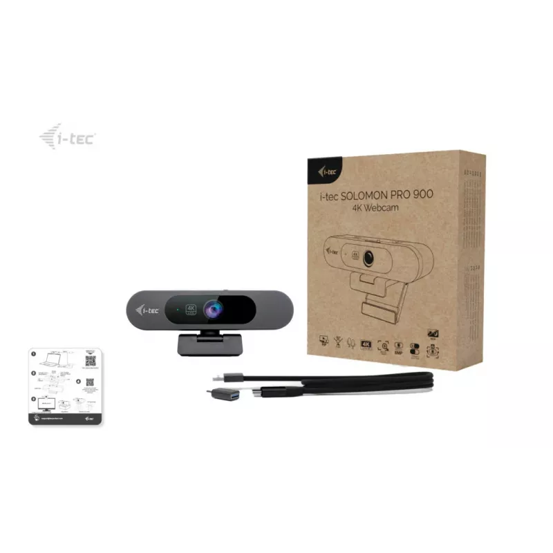 Internetinė kamera ITEC SOLOMON PRO 900 4K, 3840×2160, 8,29 MP, USB, spaustuvinis laikiklis, juoda