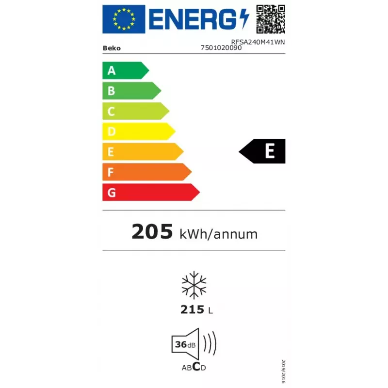 Šaldiklis Beko RFSA240M41WN — 215 L, baltas, Fast Freeze, perstatomos durelės