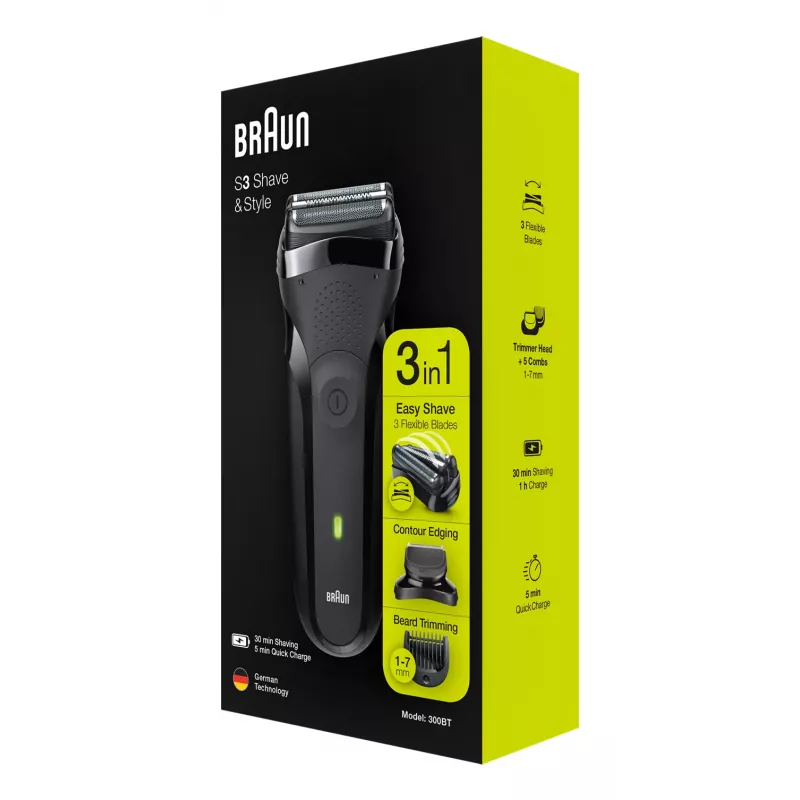 Braun Series 3 300BT belaidis šlapias ir sausas skutimosi folijos skustuvas su trimeriu