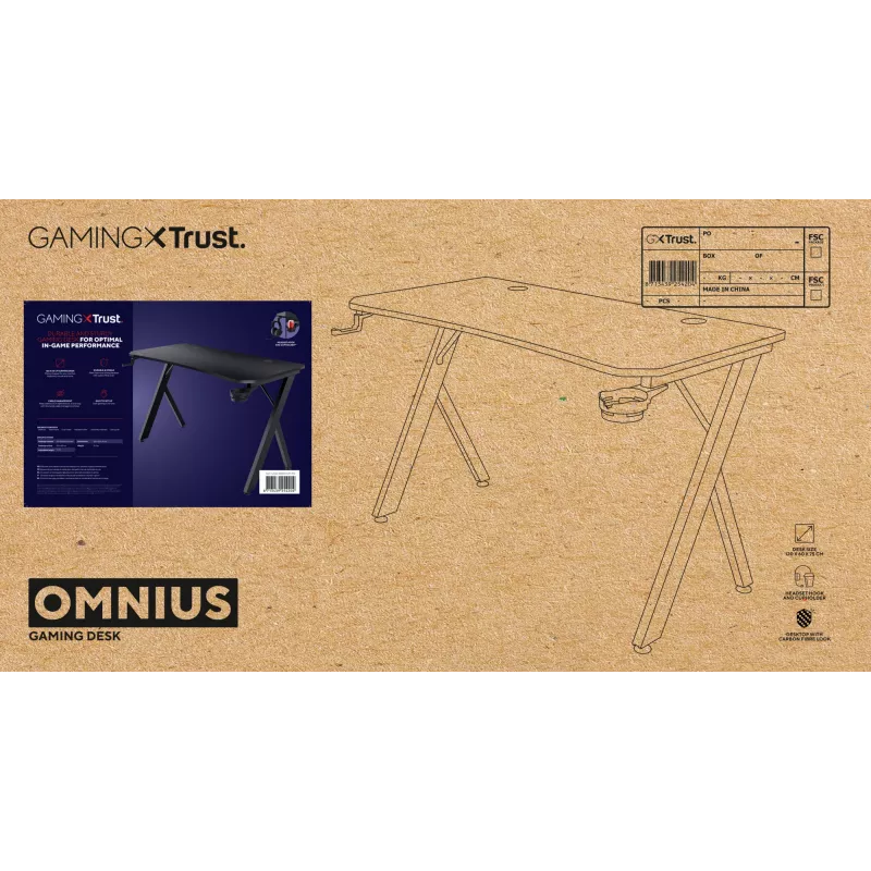 Stalas Trust GXT 710 Luminus Pro Juodas Stačiakampis ABS/PC 1200x600x740mm