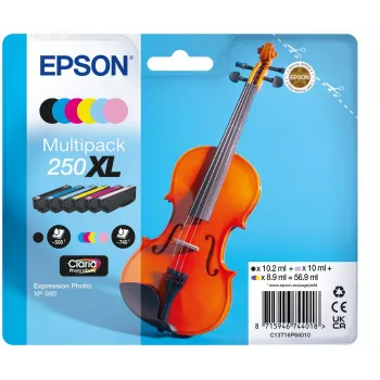 Epson 250XL Violin Claria Photo HD rašalo kasetės 6 vnt. Originalios Didelės (XL) talpos juoda, cyan, šviesiai cyan, šviesiai rausvai raudona, rausvai raudona, geltona