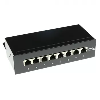 Paviršinio montavimo ekranuota 8 prievadų CAT5E pataisų skydelio dėžutė ACT FA5001, 173×44×109 mm