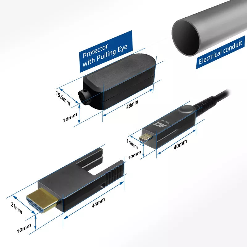 ACT 30 metrų HDMI High Speed 4K aktyvus optinis laidas su nuimama jungtimi v2.0 HDMI-A kištukas - HDMI-A kištukas