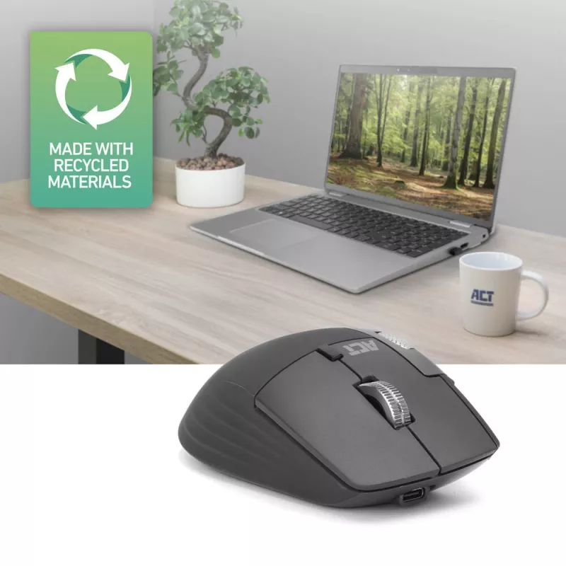 Belaidė lazerinė pelė ACT AC5147 – dešinei rankai, RF + Bluetooth, 4800 DPI, 6 mygtukai, pilka