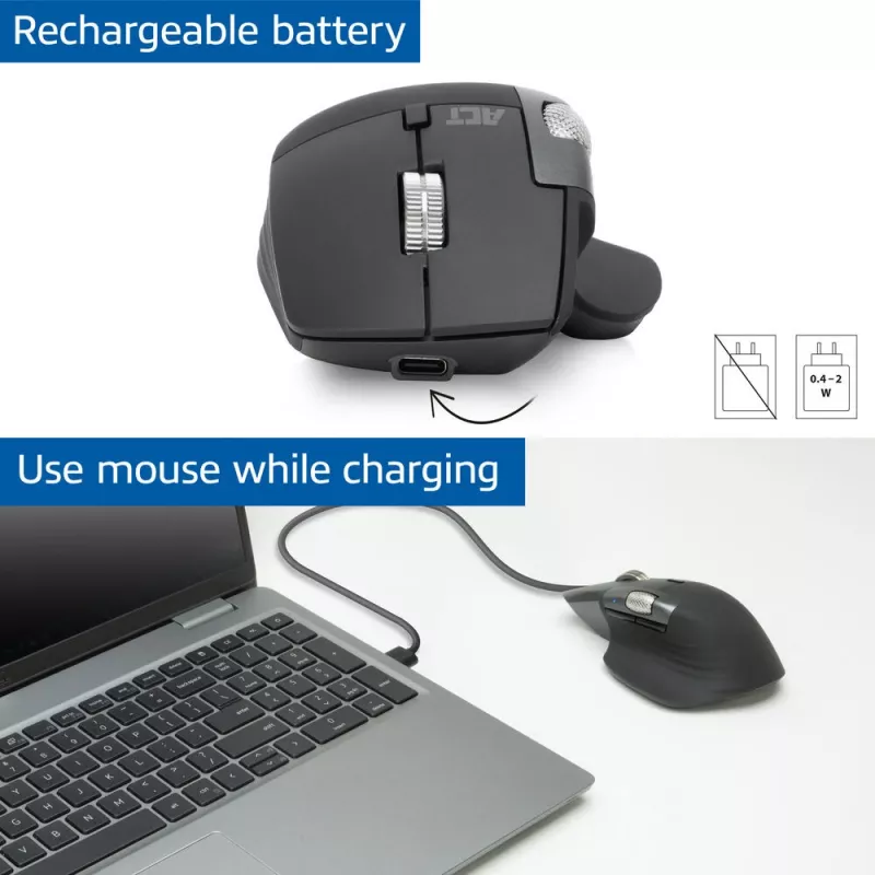 Belaidė lazerinė pelė ACT AC5147 – dešinei rankai, RF + Bluetooth, 4800 DPI, 6 mygtukai, pilka