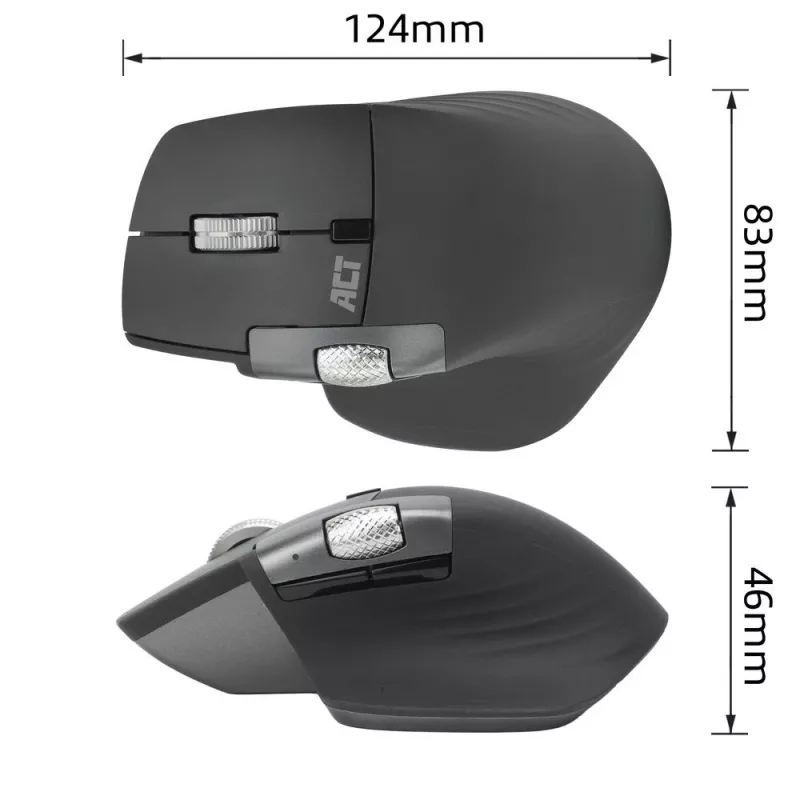 Belaidė lazerinė pelė ACT AC5147 – dešinei rankai, RF + Bluetooth, 4800 DPI, 6 mygtukai, pilka