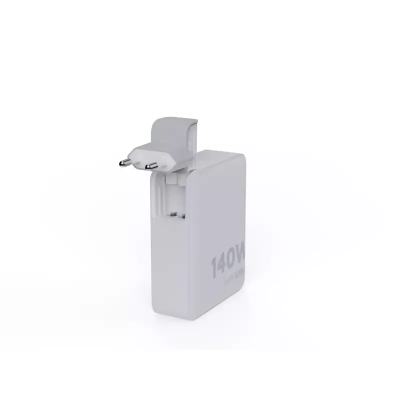 Nešiojamas 140W GaN kelioninis įkroviklis Xtorm XVC2140 su 3× USB-C PD prievadais ir 2 m USB-C laidu, baltas