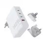Nešiojamas 140W GaN kelioninis įkroviklis Xtorm XVC2140 su 3× USB-C PD prievadais ir 2 m USB-C laidu, baltas