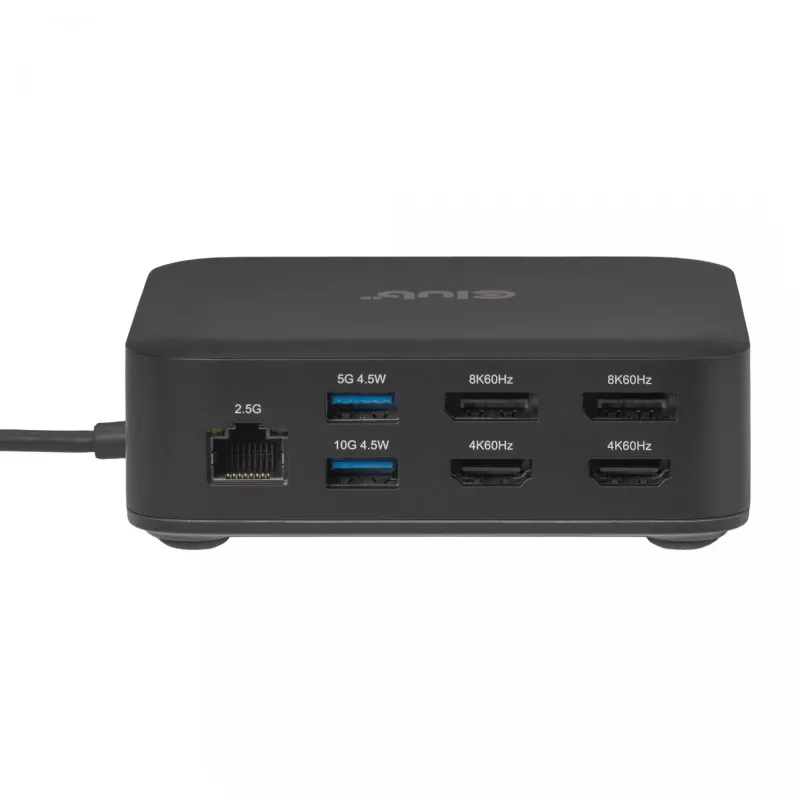 CLUB 3D CSV-2542 USB-C keturguba DisplayLink stotelė — 2× DisplayPort 8K60Hz, 2× HDMI 4K60Hz, PD 100W, 2.5G Ethernet