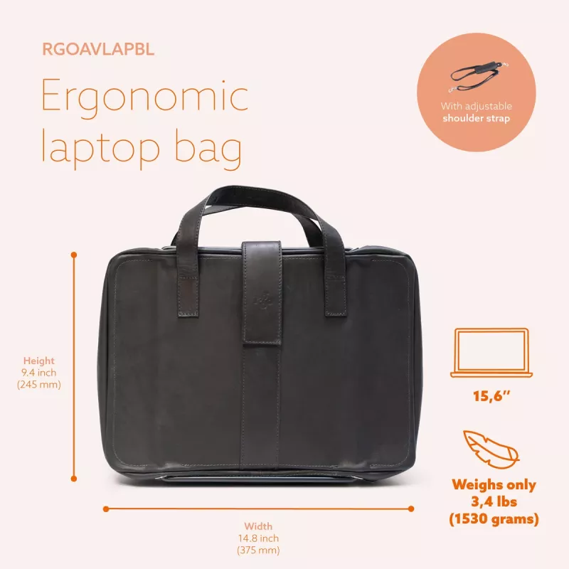 R-Go Tools R-Go Viva nešiojamojo kompiuterio krepšys, natūrali oda, su integruotu stovu, petnešėle, 15,6 colių, juoda