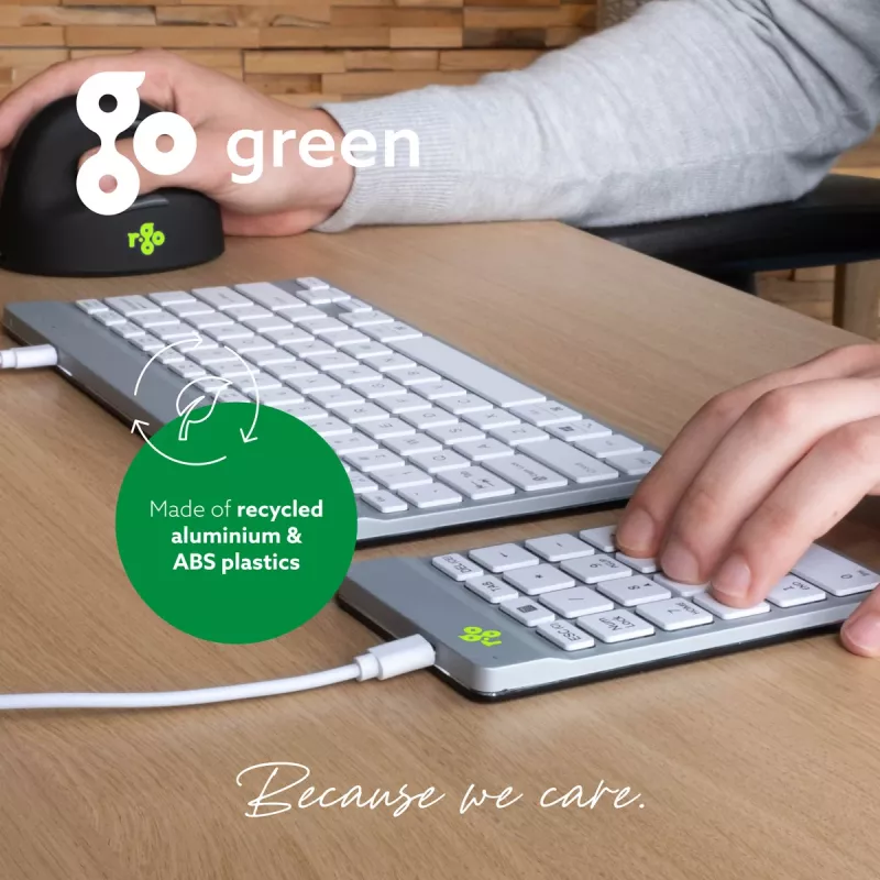 R-Go Tools Numpad Break – ergonomiškas skaičių blokas su pertraukų programine įranga, laidinis, baltas