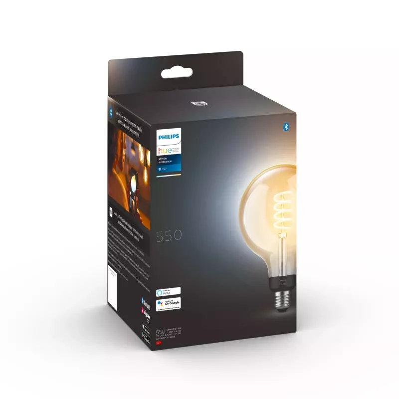Išmanioji lemputė Philips G125 E27 kaitinamojo siūlelio rutulys, 7W, Bluetooth/Zigbee, 125×192 mm