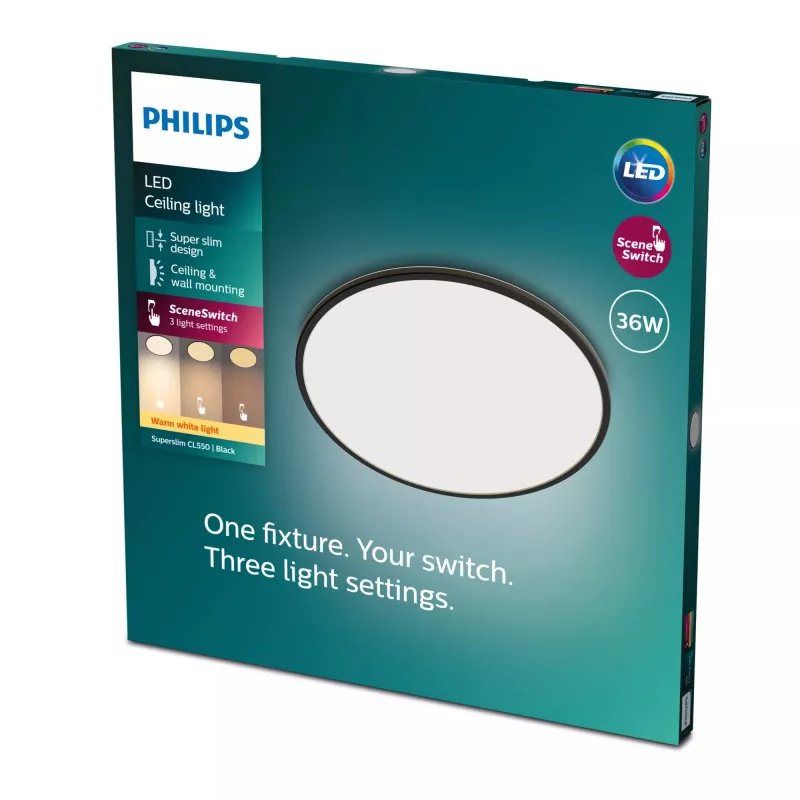 Lubinis šviestuvas Philips Functional Super Slim 36 W LED juodas apvalus