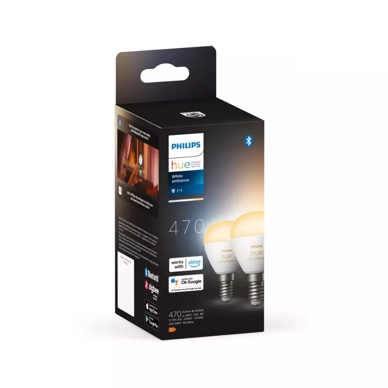 Philips Hue White Ambiance Lustre E14 išmanioji lemputė (2 vnt. pakuotė)