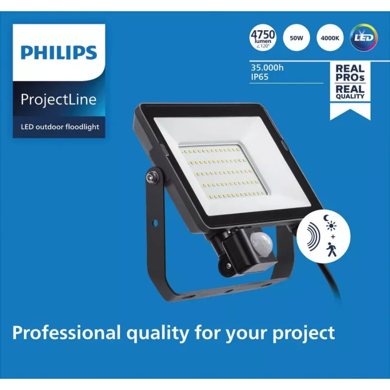 LED lauko prožektorius Philips 50 W 4000 K IP65 juodas
