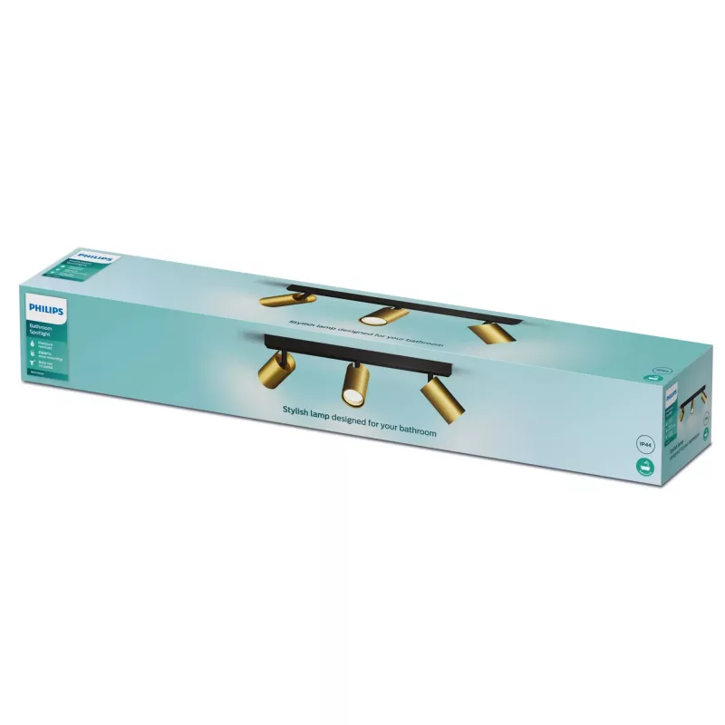 Sieninis/lubinis prožektorius Philips Idris 3x GU10 LED IP44 220–240V Juodas/Žalvaris