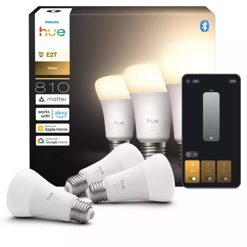 Philips A60 – E27 išmanioji lemputė – 810 liumenų, Bluetooth/Zigbee, LED, šilta balta šviesa (2700 K)