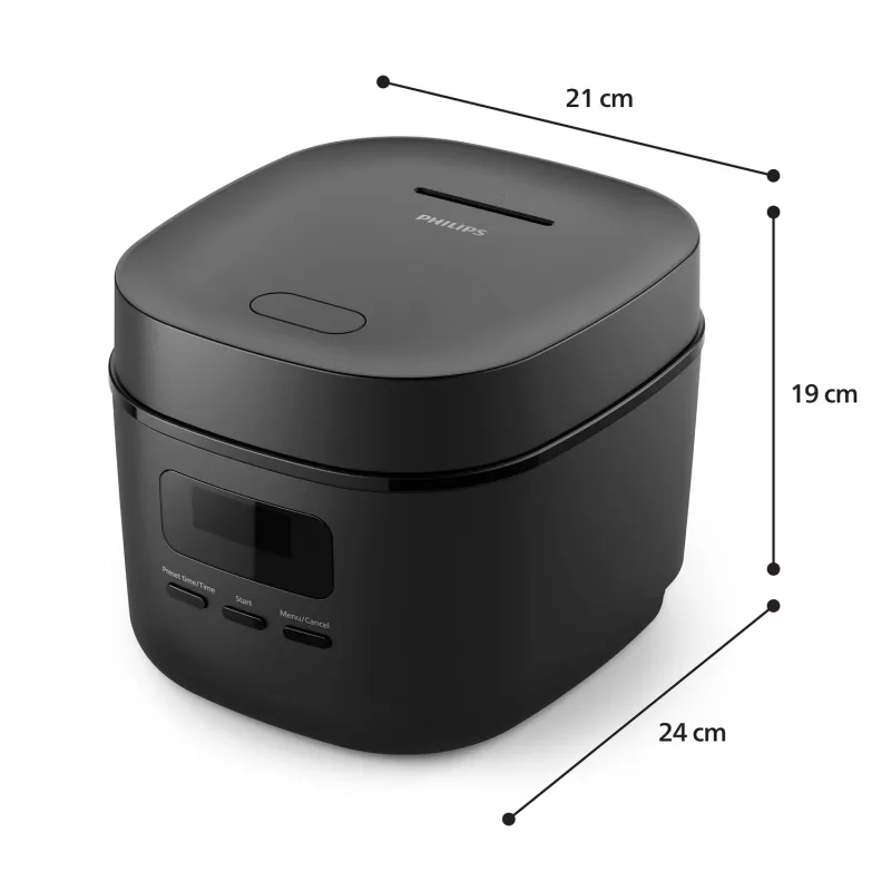 Ryžių virimo aparatas Philips 3000 serijos HD3080/80, 0,54 l, 400 W, juodas, mygtukų valdymas
